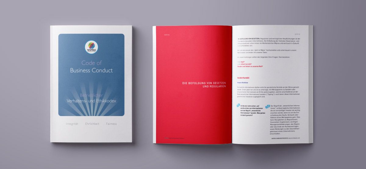 WOA Werbeagentur gestaltet das Buch für den betrieblichen Verhaltens- und Ethikcodex bei Wipro Technologies